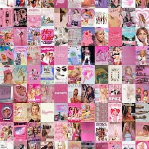 100 impresiones de pósteres de pared estéticos Y2k rosas / Collage de pared estético de los años 2000 y 90 / Collage de fotos de pared Y2k rosa / Collage de fotos Y2k Boujee