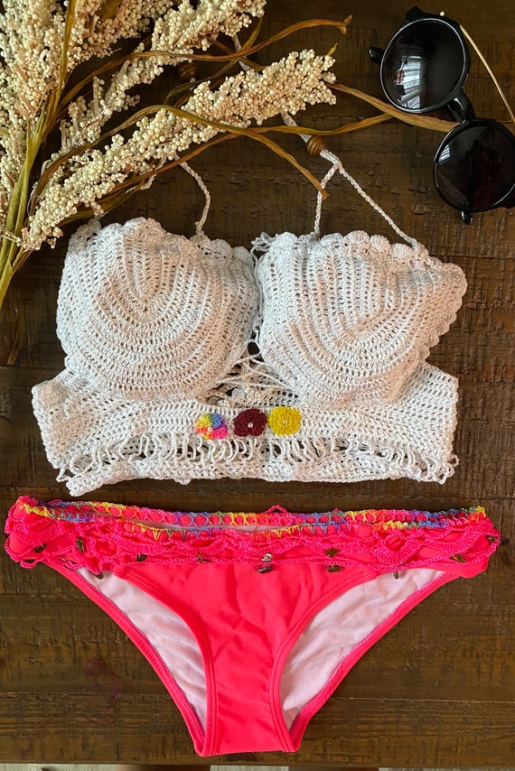 Final Sale Aruba 3 Piece Bikini Set - Pink Crochet - Mermaids