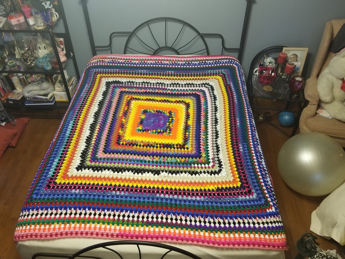 Crochet granny square scrap blanket Etsy