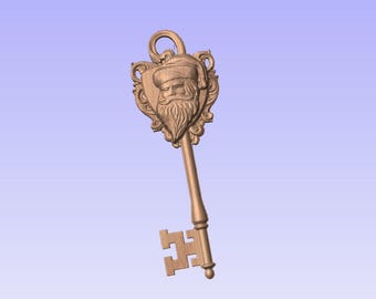 Può includere: Una chiave di legno con una scultura dettagliata del viso di Babbo Natale sulla parte superiore. La chiave è un pezzo decorativo e ha una forma di chiave tradizionale con una grande testa decorata e un foro della serratura rettangolare più piccolo.