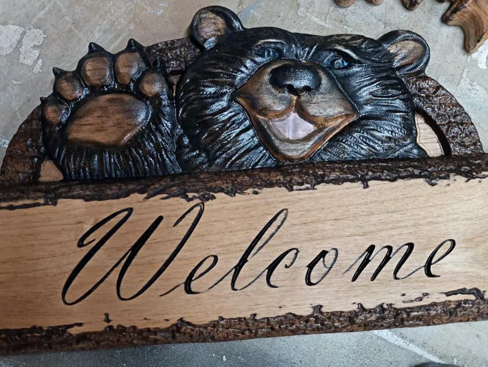 Customizable Carved Wooden Welcome Bear Sign - Etsy