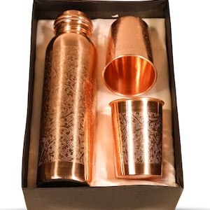 40 % de réduction | Bouteille d'eau en cuivre de 1 000 ml, verres, bouteille bien-être, coffret cadeau parfait