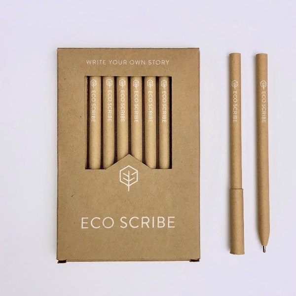 Eco Friendly Paper Pens, 100% PLASTIC FREE, Black Ink Ballpoint Biros, Pack of 10, Fully Recyclable, Biodegradable, Stationery Gift Set