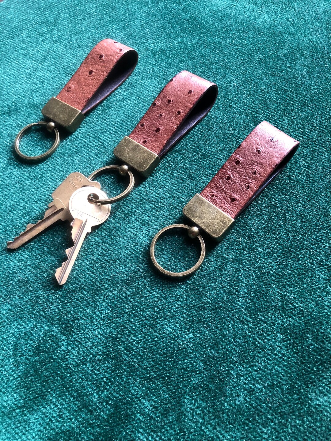 Handmade OSTRICH LEATHER Keyfob Keychain W/ Brass Hardware Etsy