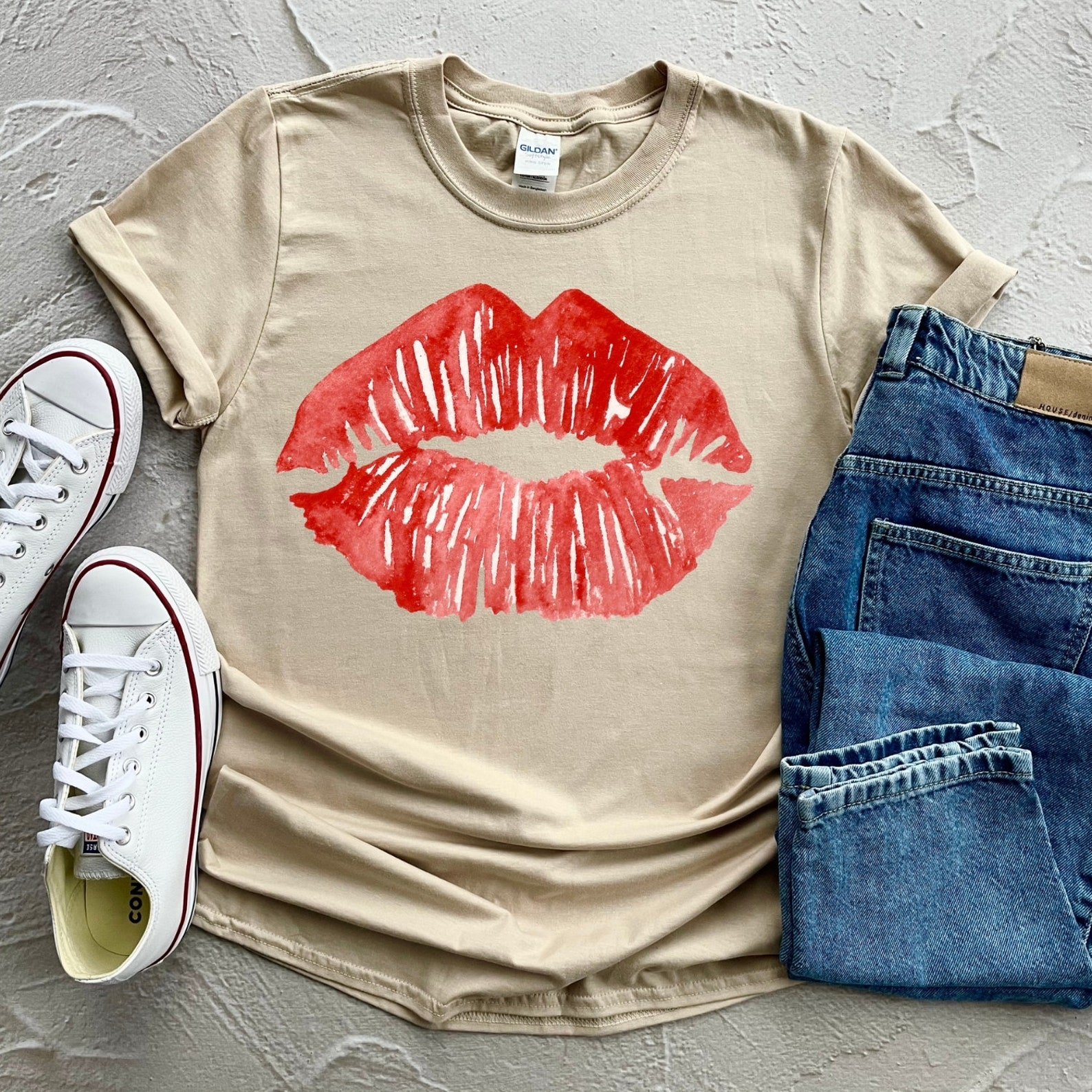 Lips Kiss Shirt Red Kissing Lipstick Gift For HerRed Lips | Etsy