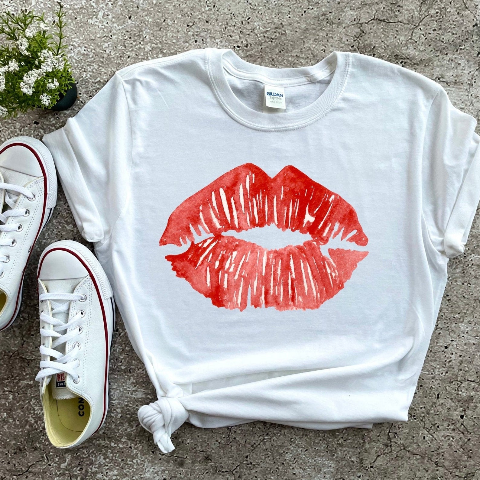 Lips Kiss Shirt Red Kissing Lipstick Gift For HerRed Lips Etsy