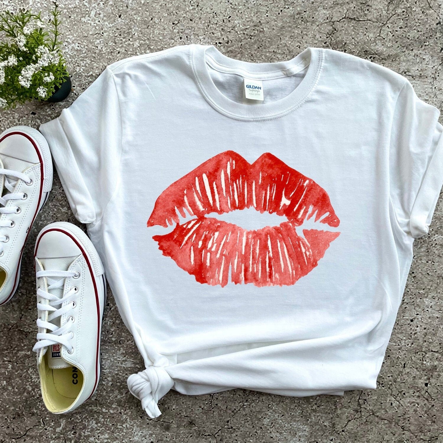 Lips Kiss Shirt Red Kissing Lipstick Gift For HerRed Lips | Etsy