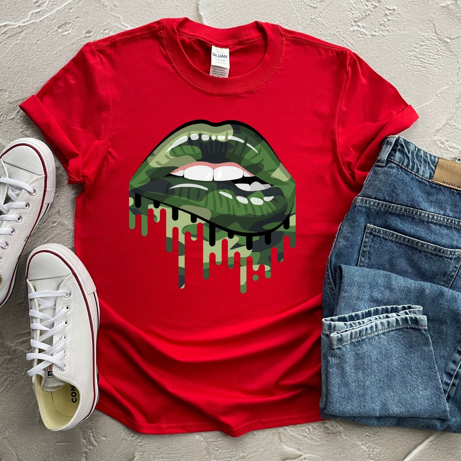 Camouflage Lips T-Shirt Camo Tongue Shirt Military Unisex | Etsy