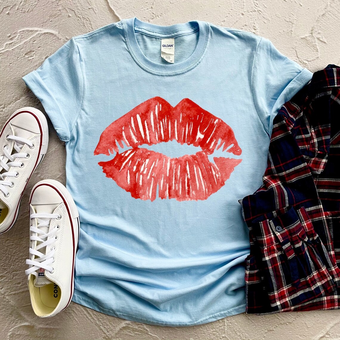 Lips Kiss Shirt Red Kissing Lipstick Gift For HerRed Lips Etsy
