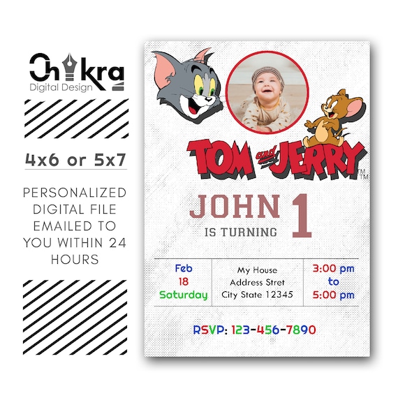 Tom&Jerry  Themed Party Invitation, Personalized, Digital, all ages. 1 JPG,1 PDF
