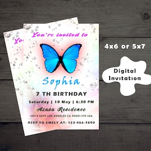 Butterfly Birthday Invitation, Pink Butterfly Invitation, Butterfly girl birthday invitation