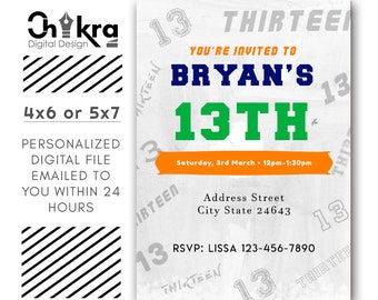 All Ages, Boys Birthday Party Invitation, Personalized. 1 JPG,1 PDF