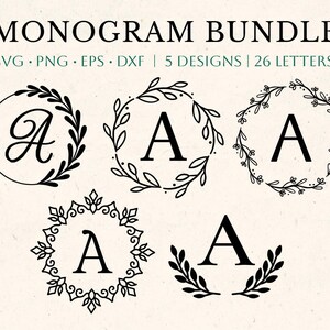 Paquete de SVG de monogramas, SVG de apellido, SVG de monogramas iniciales, clipart de alfabeto florido, archivos de corte de uso comercial de fuente de letra Laurel Png/Eps/Dxf