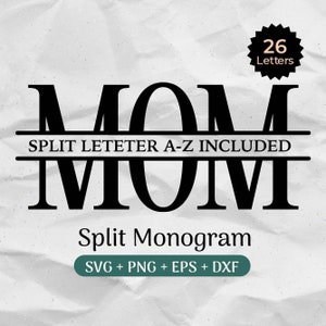Paquete SVG de monograma dividido alineado, letra dividida SVG, clipart del alfabeto, apellido SVG, marco de apellido, archivo de corte de uso comercial Png/Eps/Dxf