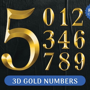 3D GOLD NUMBERS PNG, Vintage Gold Letters, Metallic Font Numbers Clipart, Gothic Letter Clipart Png Files Uso comercial Descarga digital