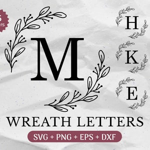 Pacchetto SVG monogramma, cognome SVG, monogramma iniziale SVG, clipart alfabeto Flourish, file di taglio laser carattere lettera Laurel, nome di famiglia in legno tagliato