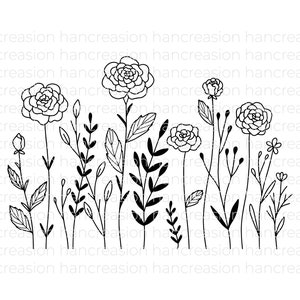 Flower Meadow Svg Bundle, Line Art Flower Svg, Wildflower Svg, Floral Svg, Botanical PNG, Greenery Clipart, Leaf Vector, Cut Files DXF image 4