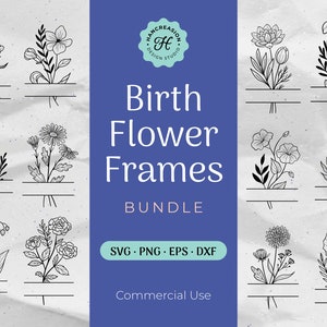Mese di nascita Flower Frame SVG Bundle, Bouquet Clipart, Floral Svg, Botanical Svg, Flower Tattoo, Monogram Border, Wildflower, Birthday Doodle
