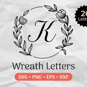 Lettere di ghirlanda SVG, monogramma di ghirlanda SVG, monogramma iniziale SVG, clipart dell'alfabeto, file di taglio per uso commerciale del font di lettere di alloro Png/Eps/Dxf