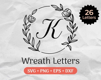 Wreath Letters SVG, Wreath Monogram Svg, Initial Monogram Svg, Alphabet Clipart, Laurel Letter Font Commercial Use Cut Files Png/Eps/Dxf