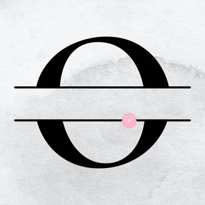 May include: A black split monogram letter O with a horizontal line through the center. The letter is on a white background with a subtle watercolor texture.