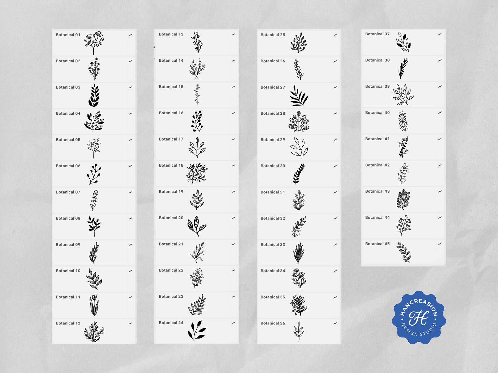 45 Botanical Procreate Stamps, Floral Procreate Brush Set, Flower ...