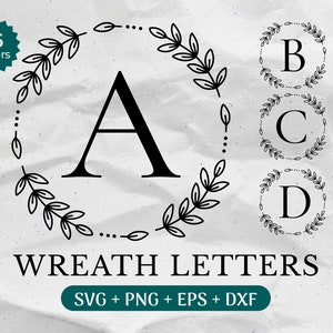Pacchetto SVG monogramma, cognome SVG, monogramma iniziale SVG, clipart alfabeto Flourish, file di taglio per uso commerciale del font lettera Laurel Png/Eps/Dxf