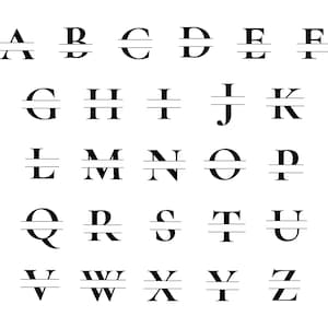 May include: A black and white alphabet with a line through the middle of each letter.