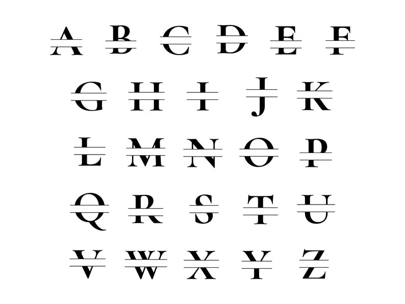 May include: A black and white alphabet with a line through the middle of each letter.