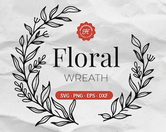 Corona floral SVG, Corona de hojas SVG, Floral svg, Botanical svg, Flower Frame svg, Leaf Border svg Uso comercial Archivos de corte svg / png / eps / dxf