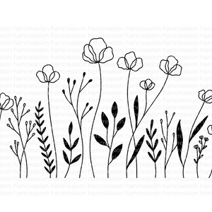 Flower Meadow Svg Bundle, Line Art Flower Svg, Wildflower Svg, Floral Svg, Botanical PNG, Greenery Clipart, Leaf Vector, Cut Files DXF image 6