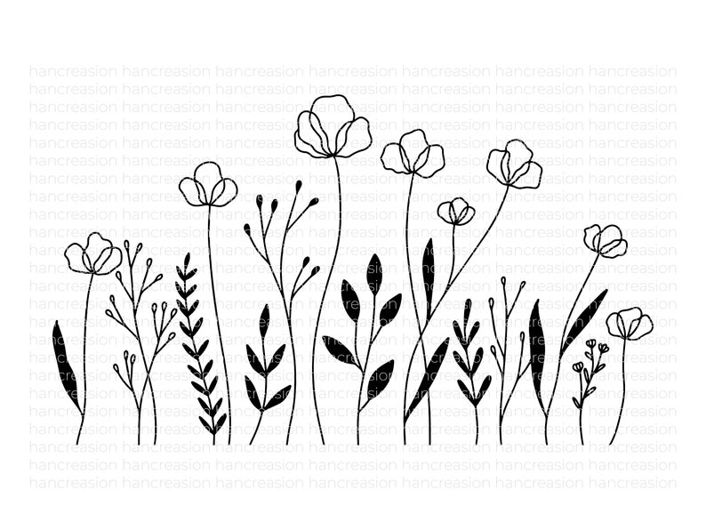 Flower Meadow Svg Bundle, Line Art Flower Svg, Wildflower Svg, Floral Svg, Botanical PNG, Greenery Clipart, Leaf Vector, Cut Files DXF image 6