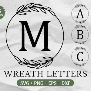 Pacchetto SVG monogramma, cognome SVG, monogramma iniziale SVG, clipart alfabeto Flourish, file di taglio per uso commerciale del font lettera Laurel Png/Eps/Dxf