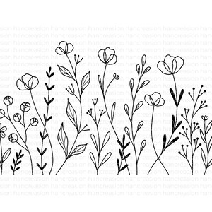 Flower Meadow Svg Bundle, Line Art Flower Svg, Wildflower Svg, Floral Svg, Botanical PNG, Greenery Clipart, Leaf Vector, Cut Files DXF image 8