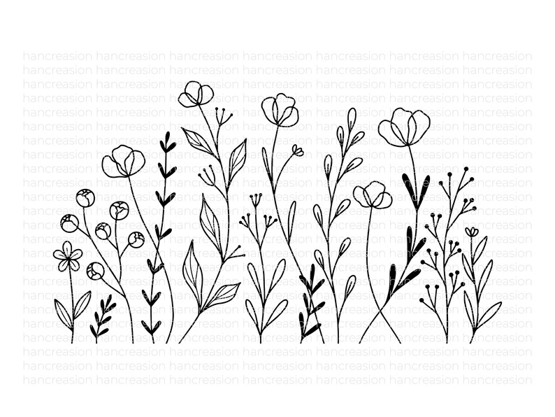 Flower Meadow Svg Bundle, Line Art Flower Svg, Wildflower Svg, Floral Svg, Botanical PNG, Greenery Clipart, Leaf Vector, Cut Files DXF image 8