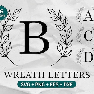 Pacchetto SVG monogramma, cognome SVG, monogramma iniziale SVG, clipart alfabeto Flourish, file di taglio per uso commerciale del font lettera Laurel Png/Eps/Dxf