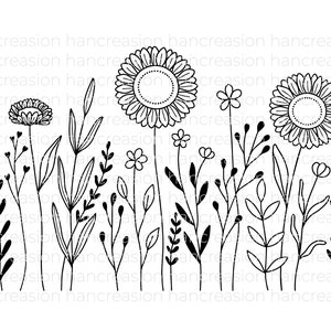 Flower Meadow Svg Bundle, Line Art Flower Svg, Wildflower Svg, Floral Svg, Botanical PNG, Greenery Clipart, Leaf Vector, Cut Files DXF image 2