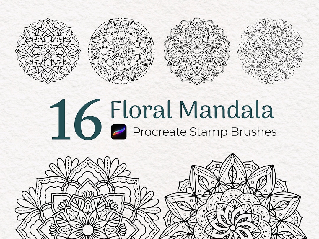 16 Mandala Procreate Stamp Brushes, Floral Procreate Brush Set, Flower ...