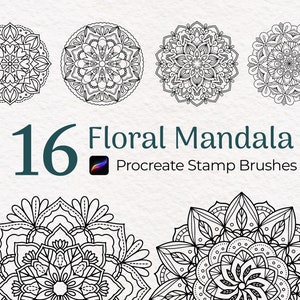 16 Mandala Procreate Stamp Brushes, Floral Procreate Brush Set, Flower ...