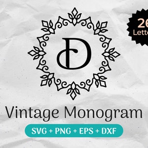Monogramma alfabeto SVG, pacchetto monogramma cornice SVG, pacchetto nome famiglia SVG, font cognome lettera Clipart uso commerciale file di taglio Png/Eps/Dxf