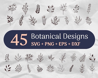 45 Botanical SVG Bundle, Floral Svg, Flower Svg, Leaves Svg, Botanical Clipart, Wildflower Svg, Commercial Use Cut Files Svg/Png/Eps/Dxf