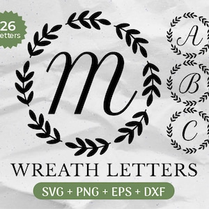 Pacchetto SVG monogramma, cognome SVG, monogramma iniziale SVG, clipart alfabeto Flourish, file di taglio laser carattere lettera Laurel, nome di famiglia in legno tagliato