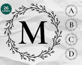Monogram SVG Bundle, Last Name Svg, Initial Monogram Svg, Flourish Alphabet Clipart, Laurel Letter Font Commercial Use Cut Files Png/Eps/Dxf