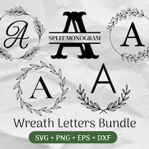 Bundle SVG monogramme, nom de famille Svg, monogramme initial, lierre des cliparts alphabet, famille planche à découper Svg, sous-verre de laurier fichier coupé Png/Dxf