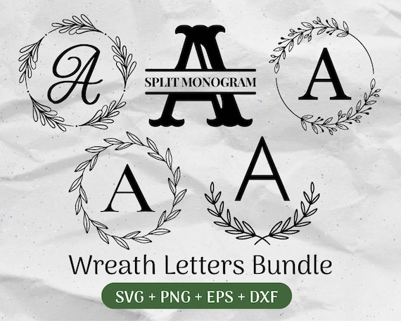 Monogram SVG Bundle, Last Name Svg, Initial Monogram, Ivy Alphabet Clipart, Family Cutting Board Svg, Laurel Letter Coaster Cut File Png/Dxf