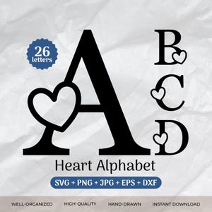 Herz Alphabet SVG, Nachname Schmuck, Initial Monogramm Schmuck, Herz Schmuck, Liebe Schmuck, Herz Buchstabe Schmuck, Laser geschnitten Datei, Clipart Png/Eps/Dxf/Jpg