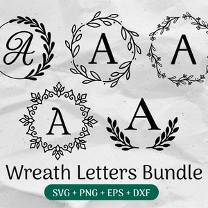 Monogram SVG Bundle, Last Name Svg, Initial Monogram Svg, Flourish Alphabet Clipart, Laurel Letter Font Commercial Use Cut Files Png/Eps/Dxf