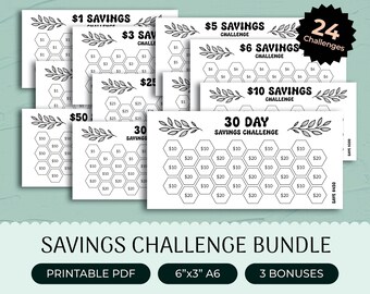 Savings Challenge Printable Bundle, Money Saving Challenge, A6 Mini Savings Challenge Tracker, Low Income Saving Tracker PDF, Cash Budgeting