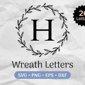 Kranz Buchstaben SVG, Kranz Monogramm Art zwarer SVG, Anfangsmonogramm SVG, Alphabet Clipart, Lorbeer Buchstabe Schriftart kommerzielle Nutzung Schnittdateien Png/Eps/Dxf