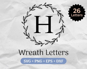 Wreath Letters SVG, Wreath Monogram Svg, Initial Monogram Svg, Alphabet Clipart, Laurel Letter Font Commercial Use Cut Files Png/Eps/Dxf